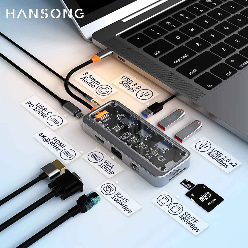 

10 в 1, USB C 3,0, USB Type-C