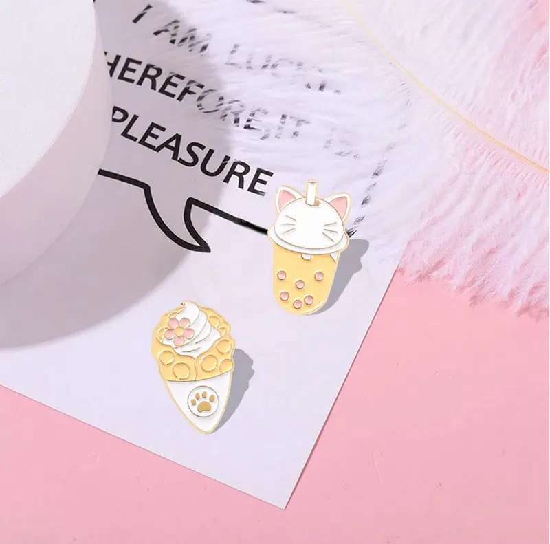 Эмалированные булавки с едой гриб мороженое боба чай кошачья лапа броши сумка