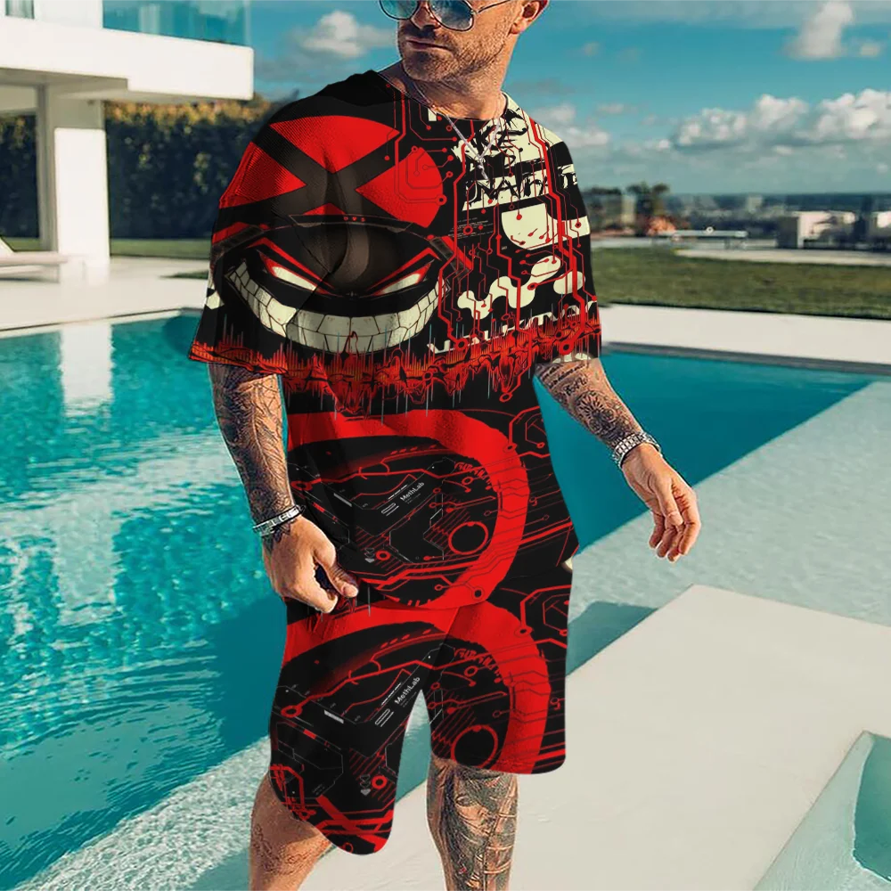 New Summer Men Tracksuit Sets Fashion For Male Oversized Casual Top Print XO T-Shirt+Shorts Suit Streetwear Men Clothing