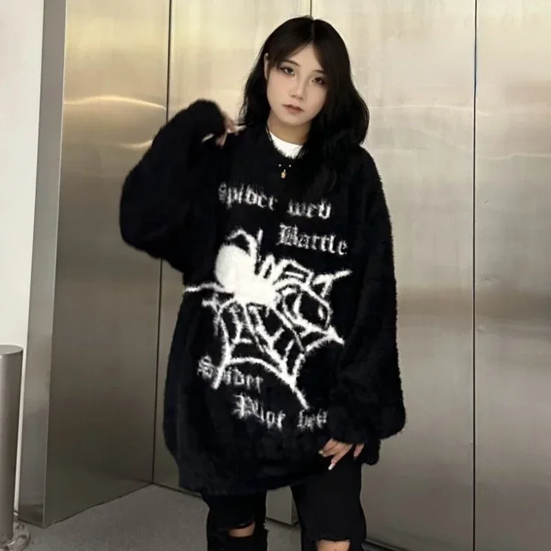 Ameican Ретро вязаные пуловеры женские с принтами паука уличная одежда в стиле панк