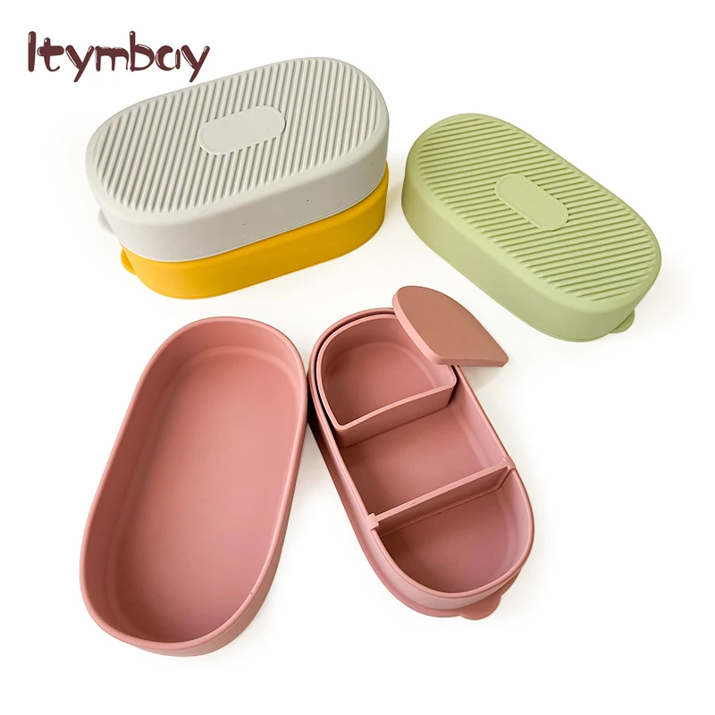 Portable Lunch Bento Box Silicone Food Storage Container with Lid for Kids Adults BPA Free Microwaver Safe