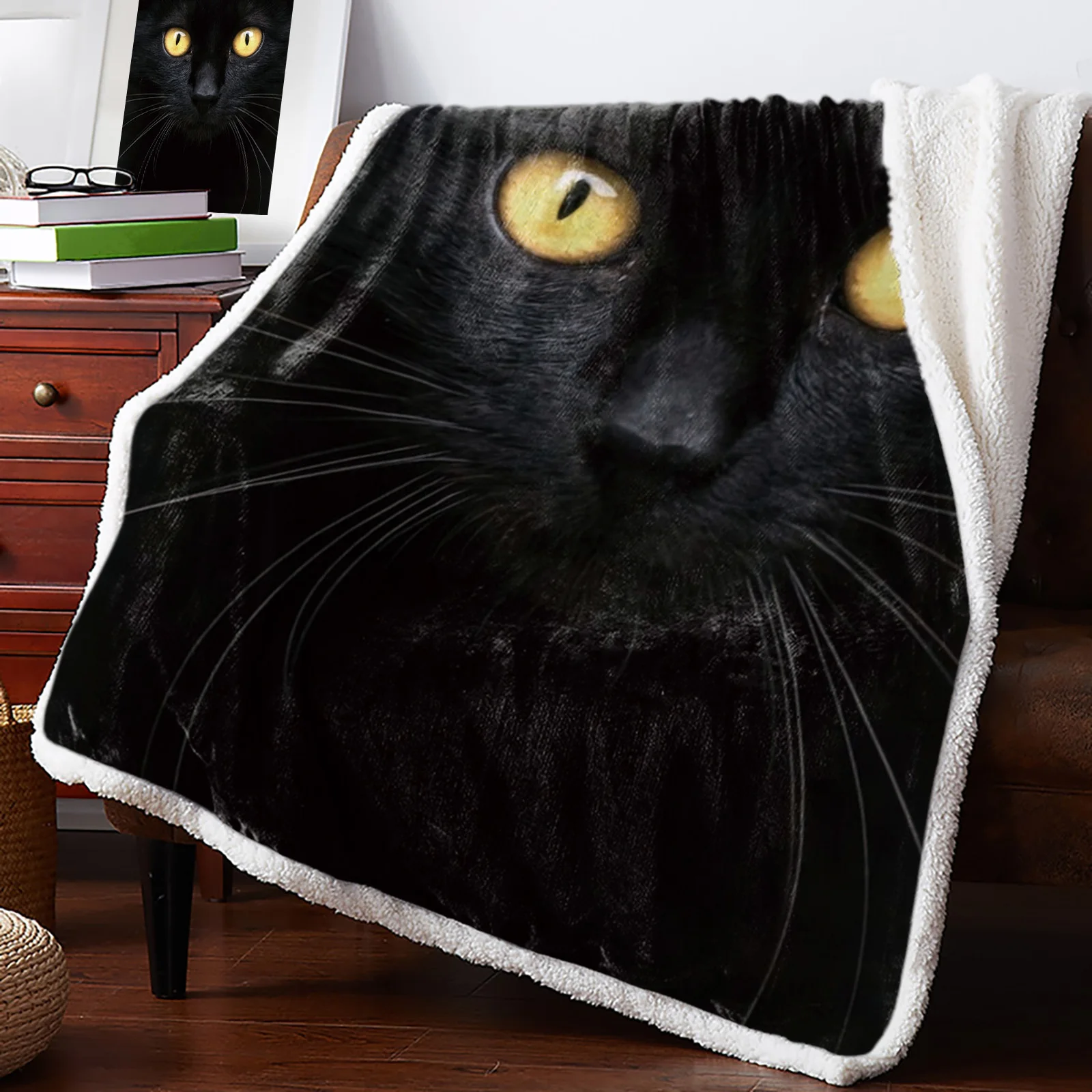 

Флисовое одеяло с принтом в виде кошачьих и желтых глаз, для кровати, покрывало из шерпы, мягкое покрывало для дивана, для взрослых и детей