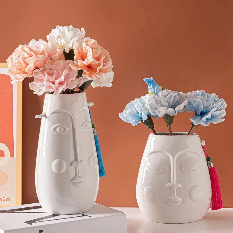 

Porcelain Face Vase Abstract Flower Pot Fresh Flower Planter Container Home Living Room Garden Interior Office Decoration Table