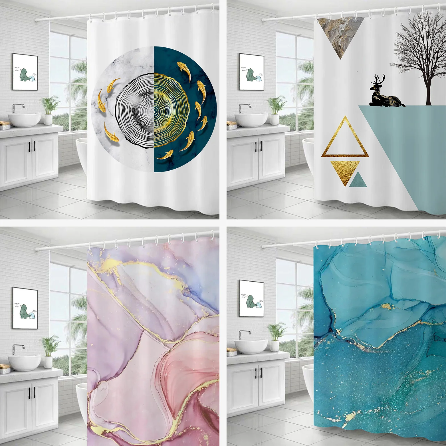 

Abstract luxury liquid marble print shower curtain geometric pattern bathroom decor