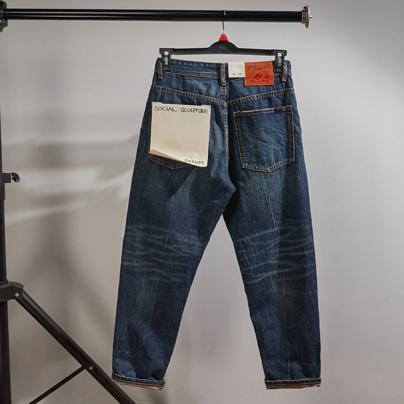 Heavy retro jeans, baggy straight-leg tapered pants, Amy khaki cat whiskers, washed and worn pants