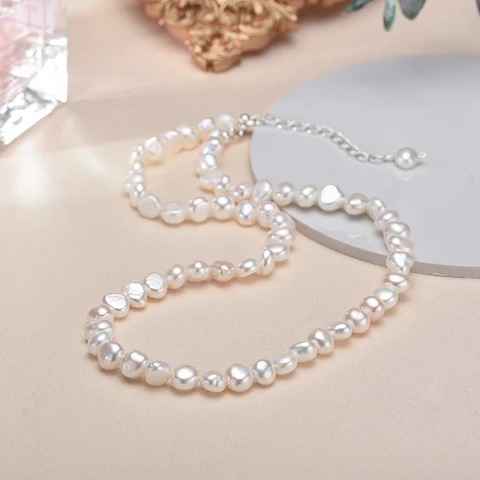 Ожерелье из натурального пресноводного жемчуга в стиле барокко, 5-6 мм, подарочное ювелирное изделие, ожерелье-чокер из стерлингового серебра 925 пробы для женщин и девушек