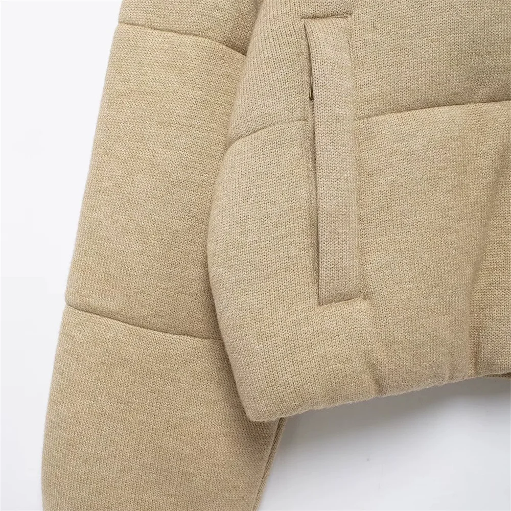 ZARF Зимняя новая женская вязаная куртка-пуховик с воротником-стойкой и длинными