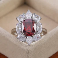 new luxury cute silver plated flower rings for women shine red white cz stone inlay fashion jewelry wedding party gift ring