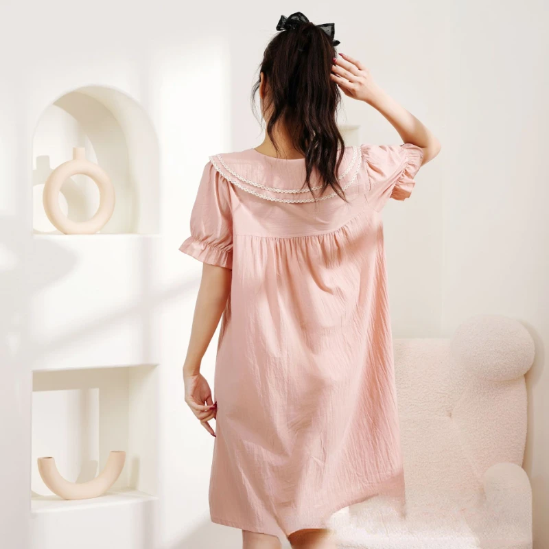 2023 Spring Pajamas for Women's New Home Wear Cotton Short-sleeved Long Skirt Can Be Worn Outside Breathable and Soft Loungewear