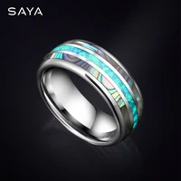 aaa quality ring for men 8mm tungsten inlay opal and shell engagement jewelry elegant comfort fitfree shippingcustomized