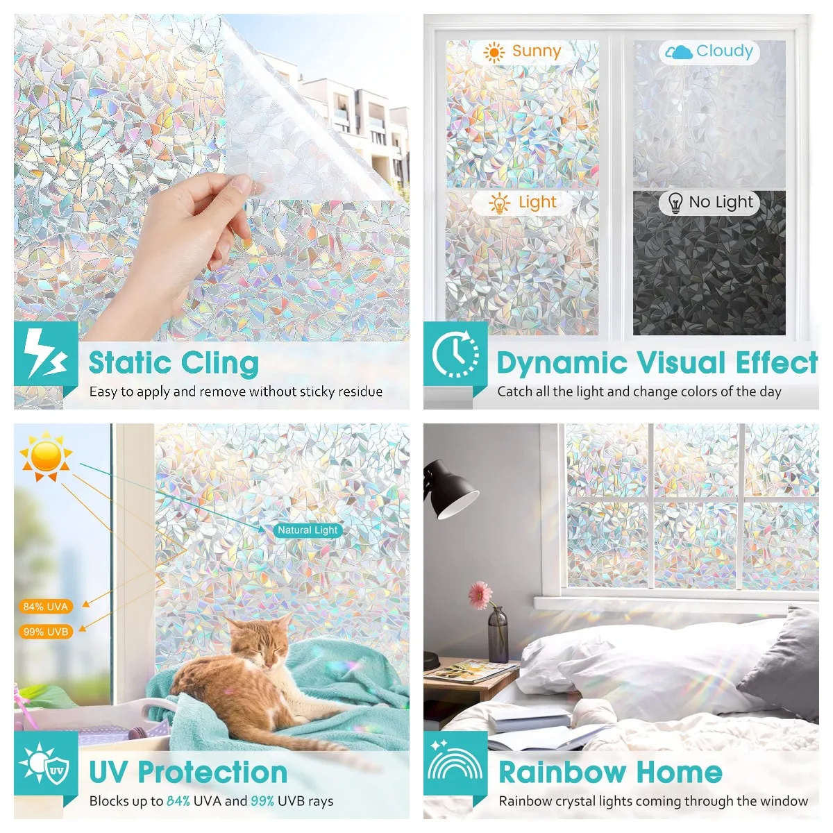 Радужная конфиденциальная оконная пленка 3D Декоративные витражные наклейки