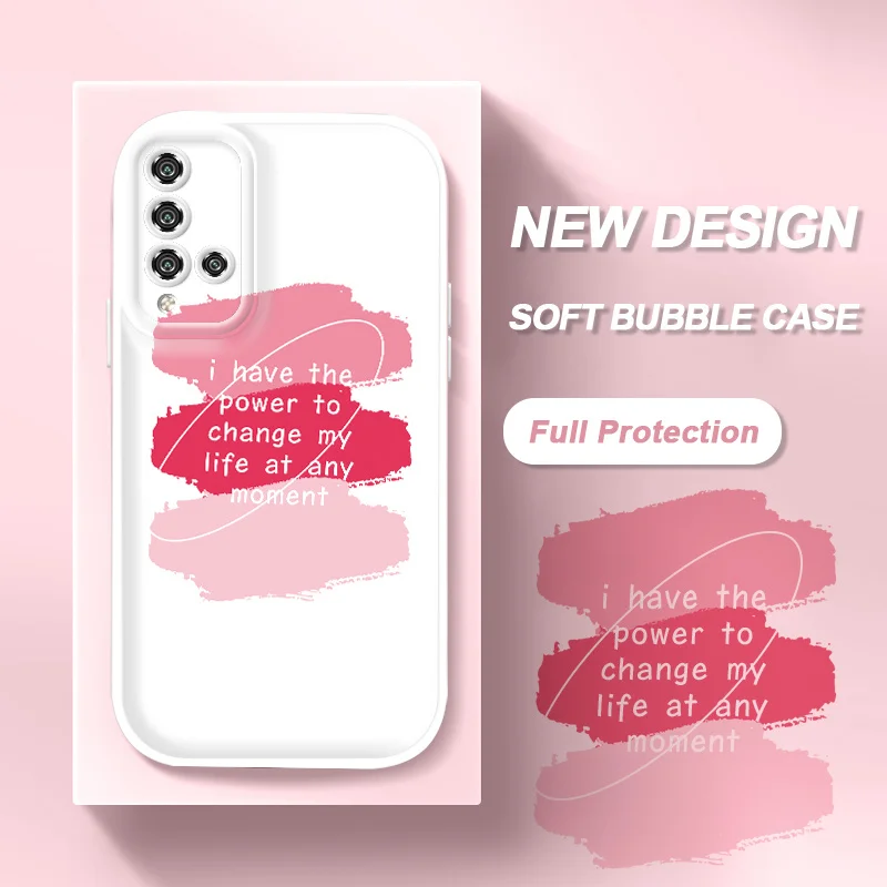 

Soft Bubble Case for Honor 20 20S 30 9X Pro Huawei Nova 5T Y9S P Smart Pro 2019 Cream Tricolor English Shockproof Phone Cover