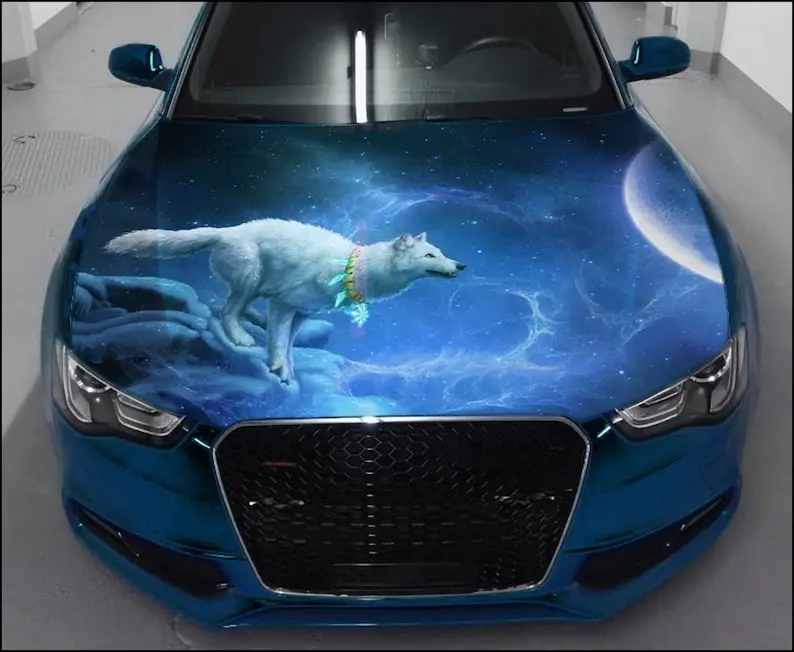 

Полноцветная виниловая наклейка «волк» на капот автомобиля