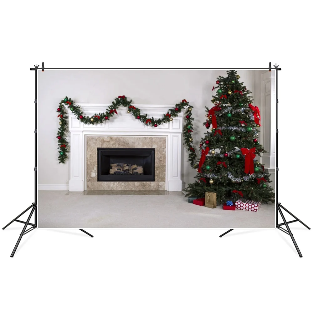 

Christmas Tree Fireplace Gifts Interior Scene Photography Backdrops Custom Baby Party Decoration Photo Booth Backgrounds Props