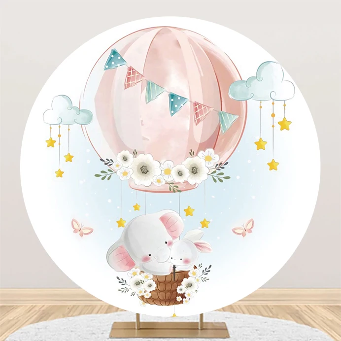 

Cartoon Baby Shower Backdrop Cute Elephant Hot Air Balloon Photo Booth Backdrops Elephant Birthday Photography Background