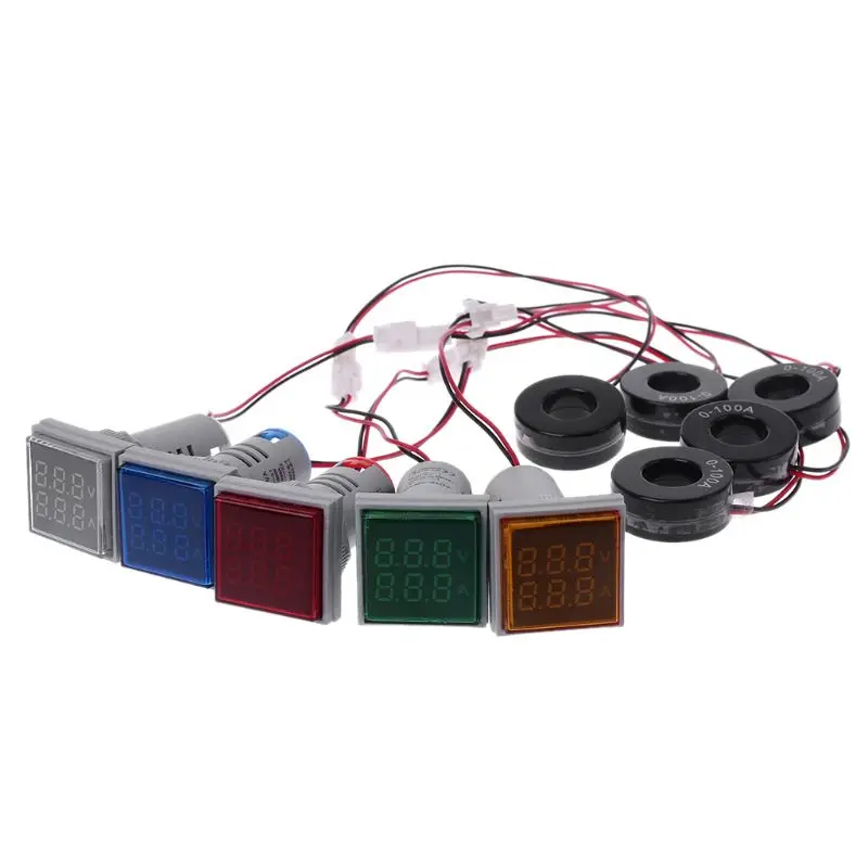 Квадратный вольтметр и амперметр с двойным дисплеем светодиодный цифровой
