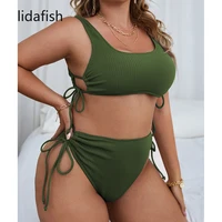 lidafish solid high waist bikinis 2022 summer beach two piece plus size swimsuit women push up bathing suit biquini
