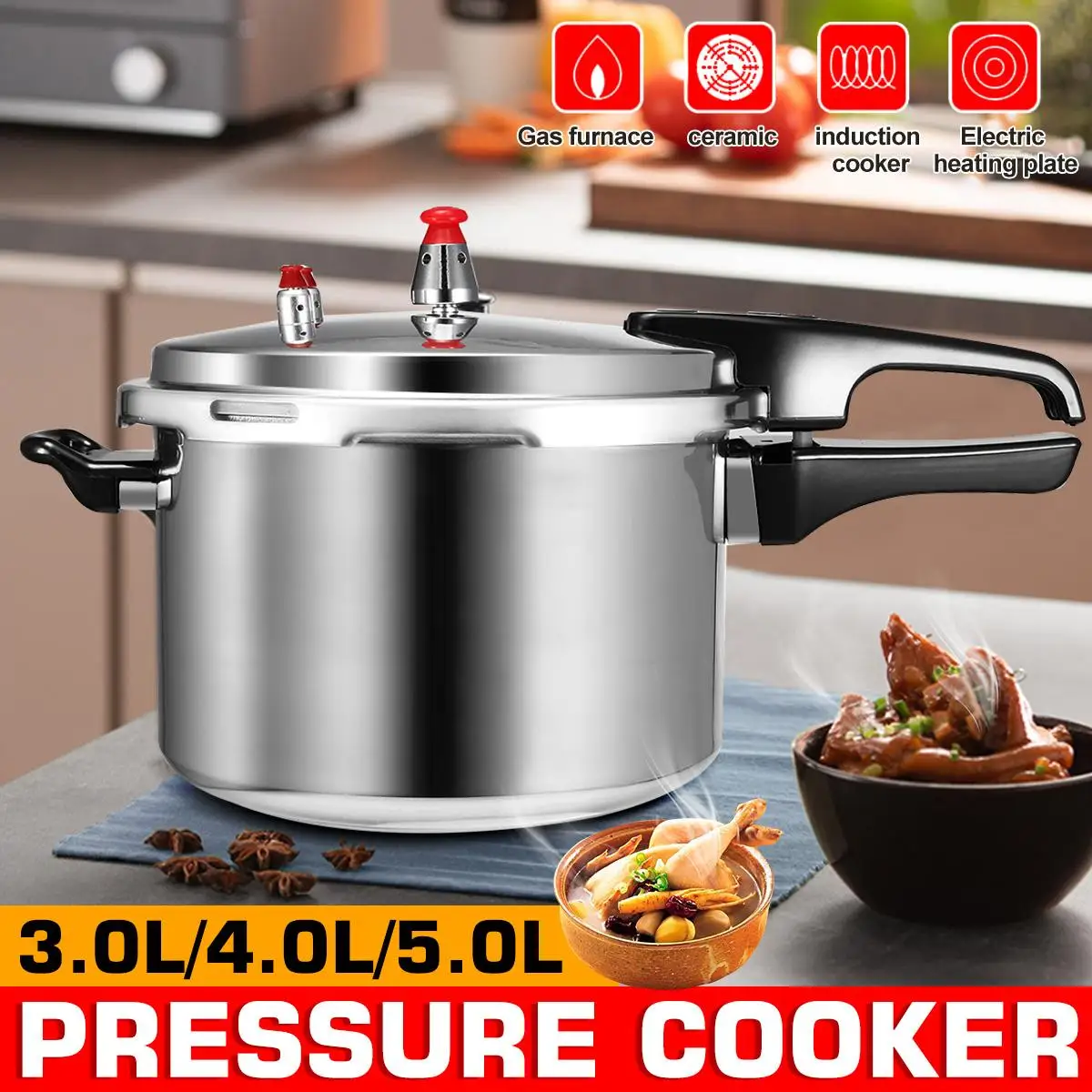 

18/20/22cm Kitchen Pressure Cooker Cookware Soup Meats pot Gas Stove/Open Fire Pressure Cooker Outdoor Camping Cook Tool Steamer