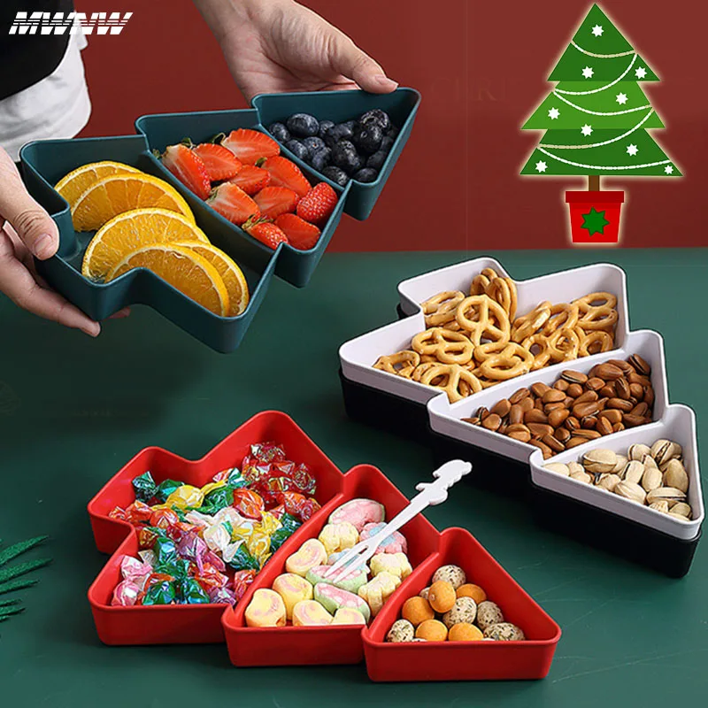 

Christmas Tree Cutlery Food Platter Food Storage Layered Plate Snack Box Dried Fruit Candy Nut Serving Plates Tray Party Supplie