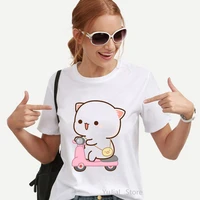 peach and goma mochi cat love ice cream cartoon print tshirt womens clothing funny t shirt femme harajuku kawaii clothes