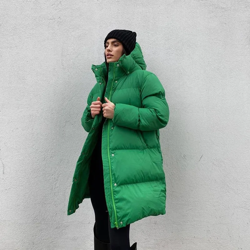 Long Puffer Hoodie Jacket Zip Up Bubble Casual Thick Warm Down Trench Coats 2022 Women Y2K Clothes Streetwear Winter Jakcets