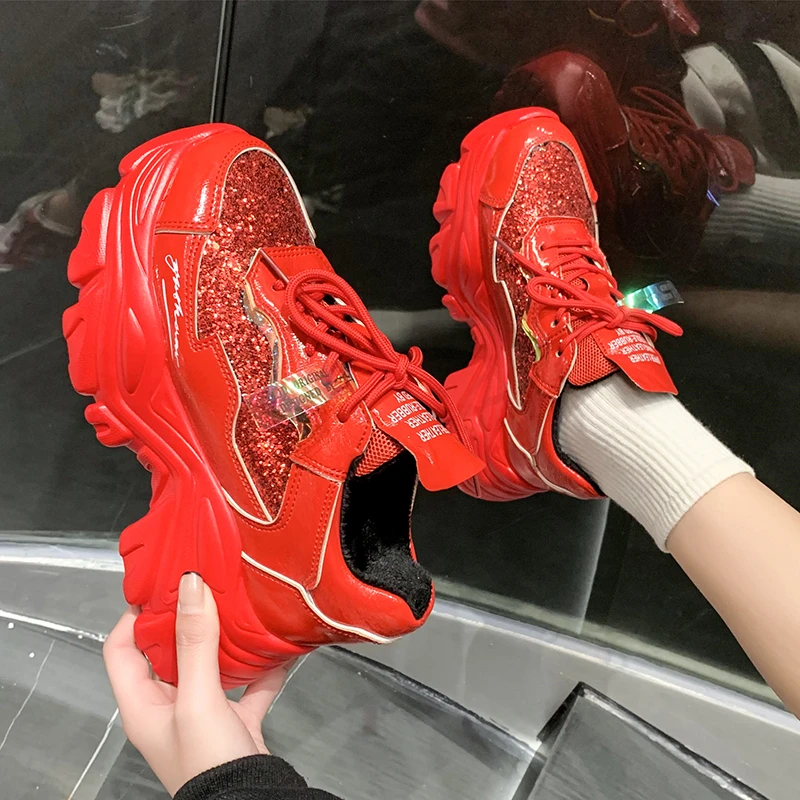 

Women Sneakers Platform Shoes 2022 Spring Thick-soled Red Black Dad Shoes Tenis Feminino Casual Sports Woman Zapatillas Mujer
