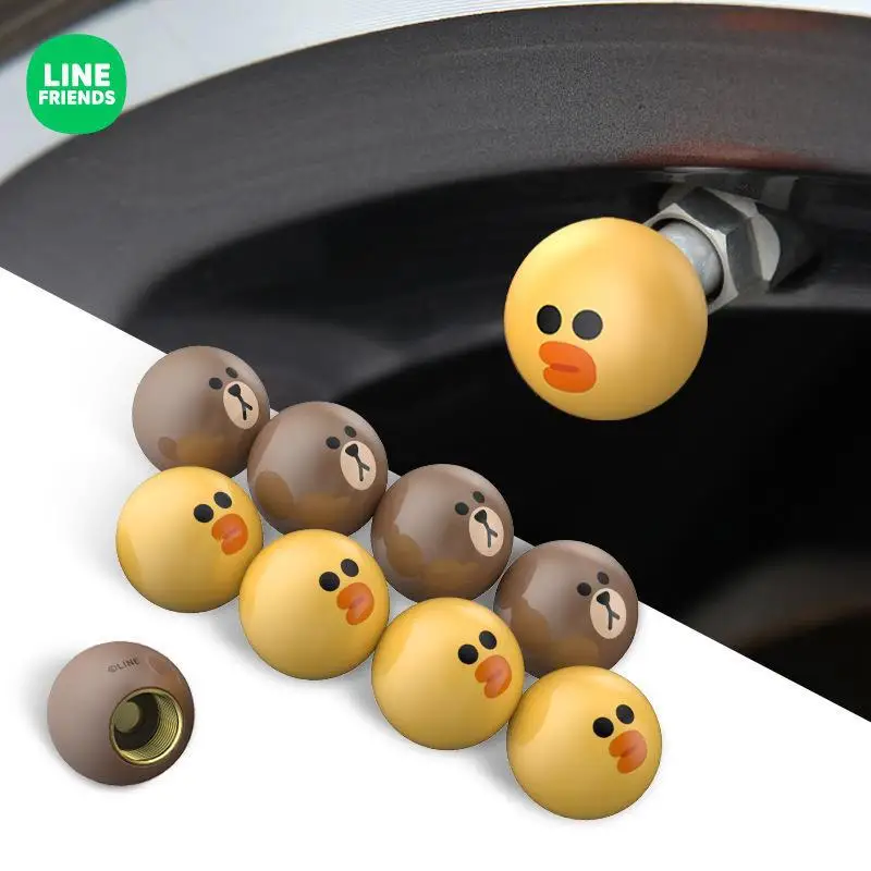 

4Pcs/set Line Friends Brown Sally Cartoon Cute Image Automobile Tire Valve Cap Valve Core Cap Universal Vacuum Valve