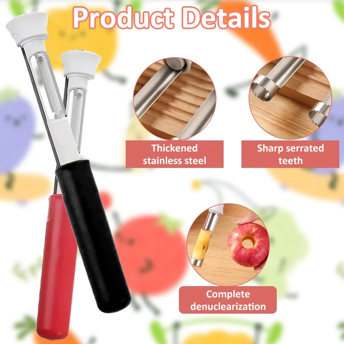 Фото 2в1 Нержавеющая сталь FruitVegetableCorerPeeler-Sharp ApplePearPitterSeeder EasyTo Clean Кухонные гаджеты Инструмент для удаления семян №1
