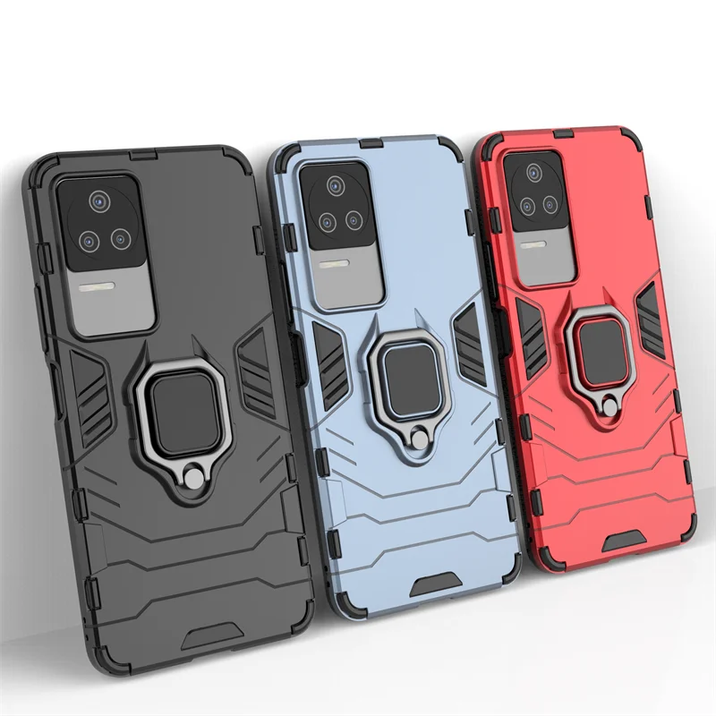 For Poco F4 5G Case fo Poco F4 Cover Capa Funda Armor Shell Finger Ring PC Phone Bumper For Poco F4