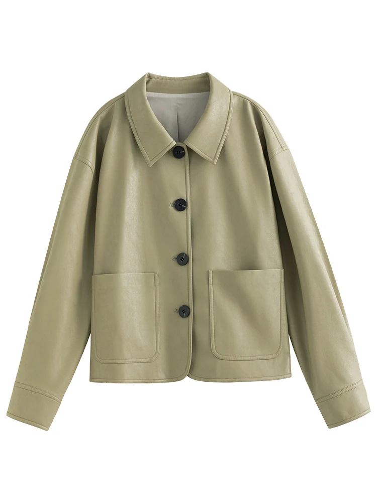 Куртка-поло женская кожаная с воротником-стойкой однотонная |