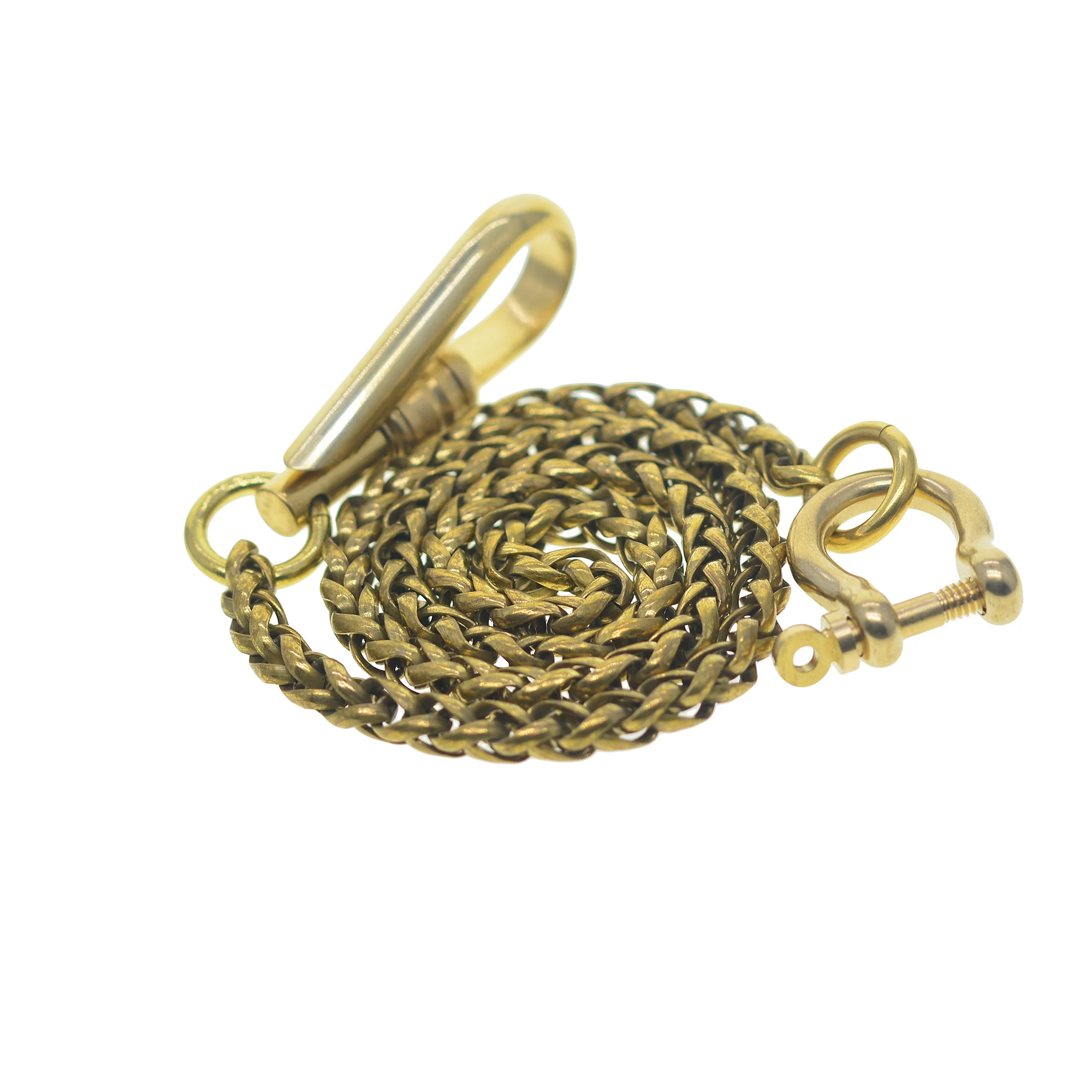

Solid Brass wallet jean trousers biker keychains D joint shackle silde lock Japanese fishhook 6mm Itlay basket snake chain