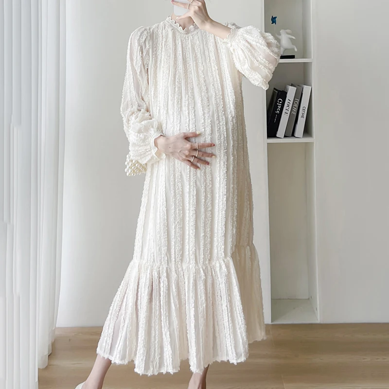 Enlarge Maternity Dresses Chiffon Pleated Long Pregnancy Dress Casual Loose Maternity Clothes For Pregnant Women Fashion 2023 Plus Size