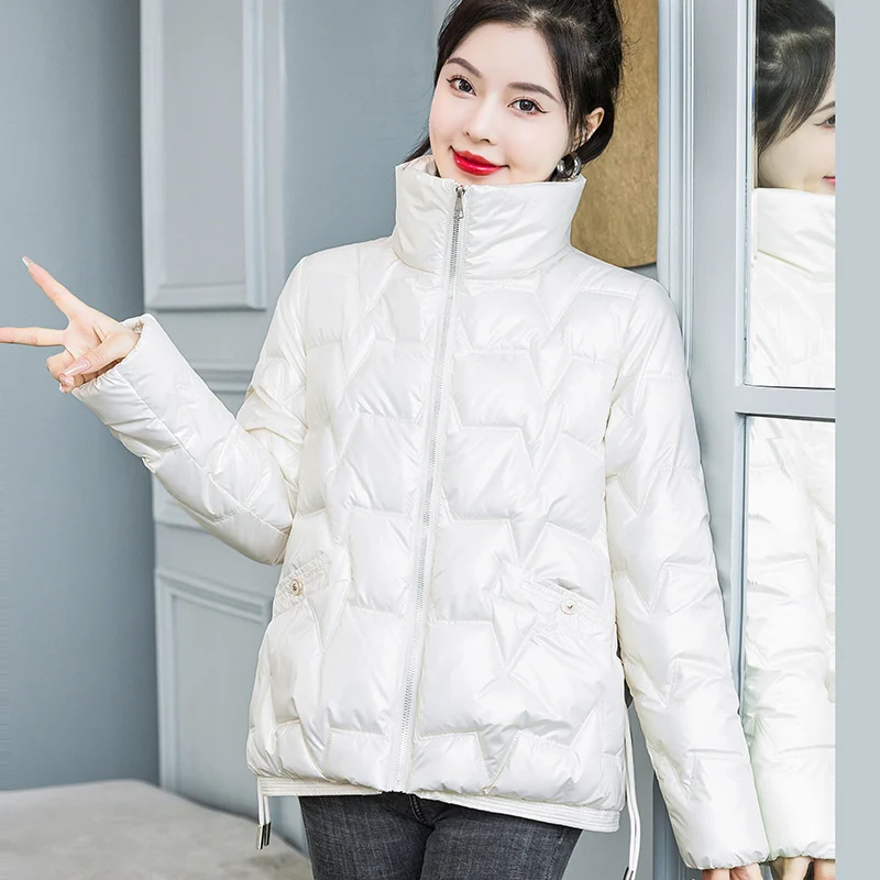 Women Jacket 2022 New Winter Parkas Female Glossy Down Cotton Jackets Stand Collar Casual Warm Parka Short Coat Female Outwear