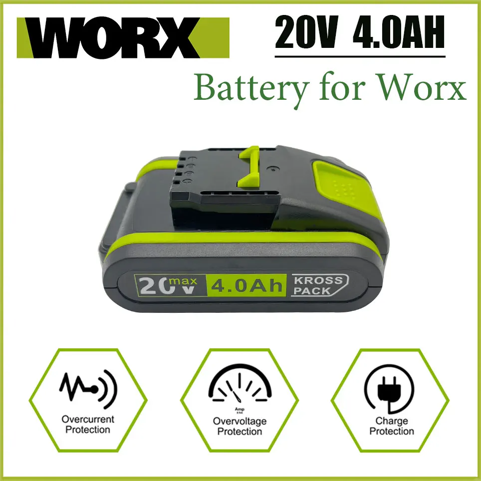 

Worx New Power Tools Rechargeable Replacement Lithium Battery 20V 4000mAh for Worx WA3551 WA3553 WX390 WX176 WX178 WX386 WX678