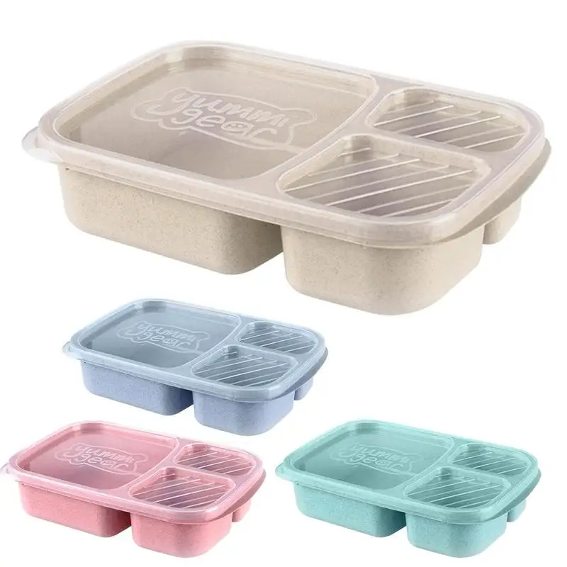 

Bento Box Microwave Lunch Box Wheat Straw Dinnerware Portable Food Storage Lunchbox For Kids School Workplace Meal Container