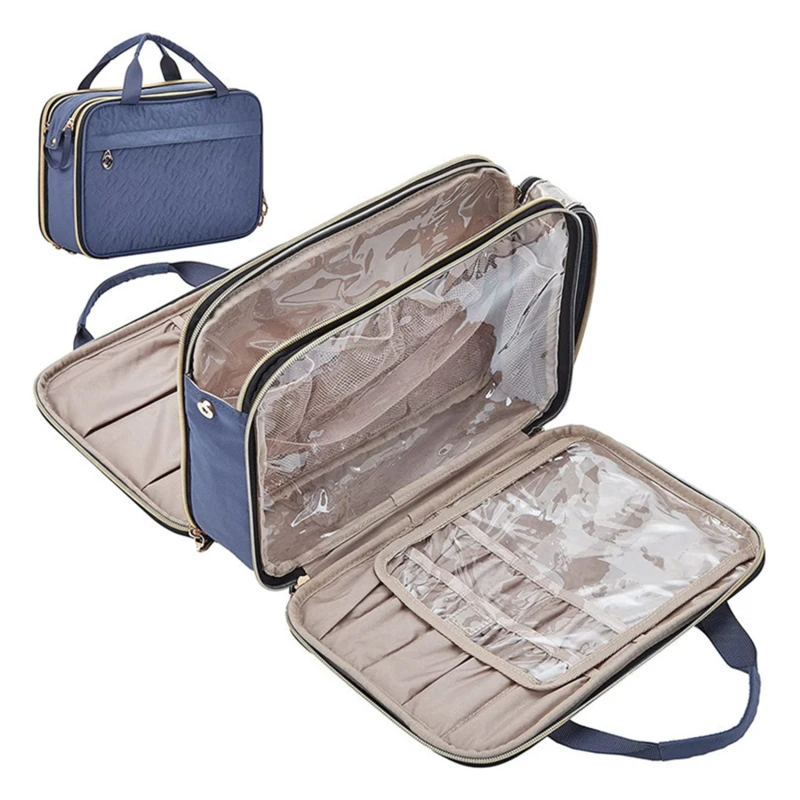 

Large Makeup Bag Organizer Three-Layer Cosmetic Case for Female Travel Makeup Storage Multifunction Tool Brush Toiletries Case