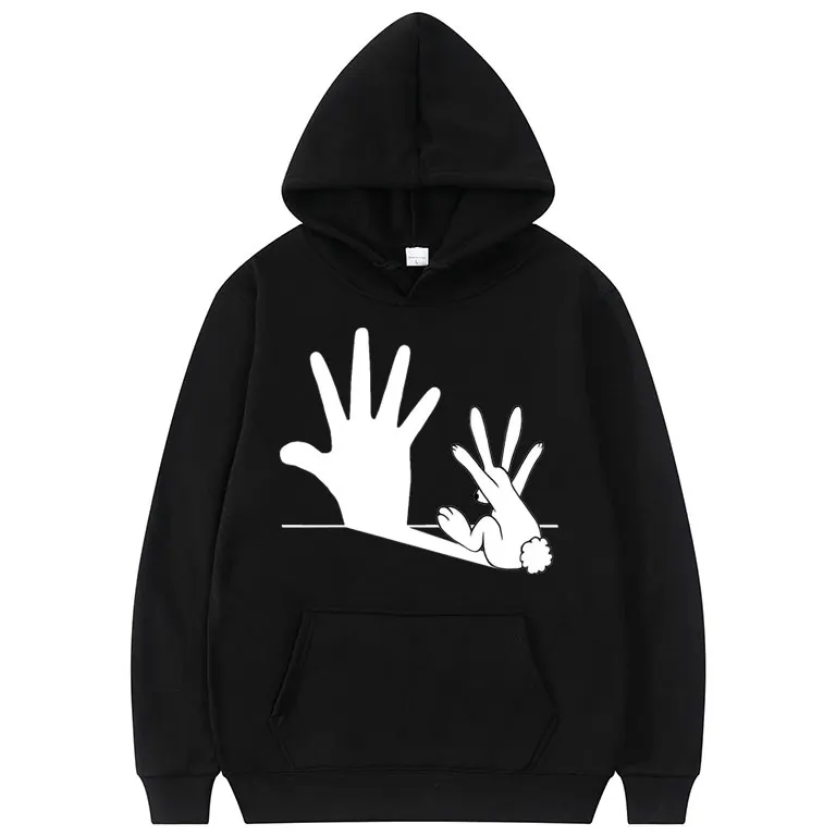 

New Funny Rabbit Hand Shadow Print Hoodie Men Women Casual Loose Fashion Hooded Sweatshirt Unisex Oversized Vintage Sweatshirt