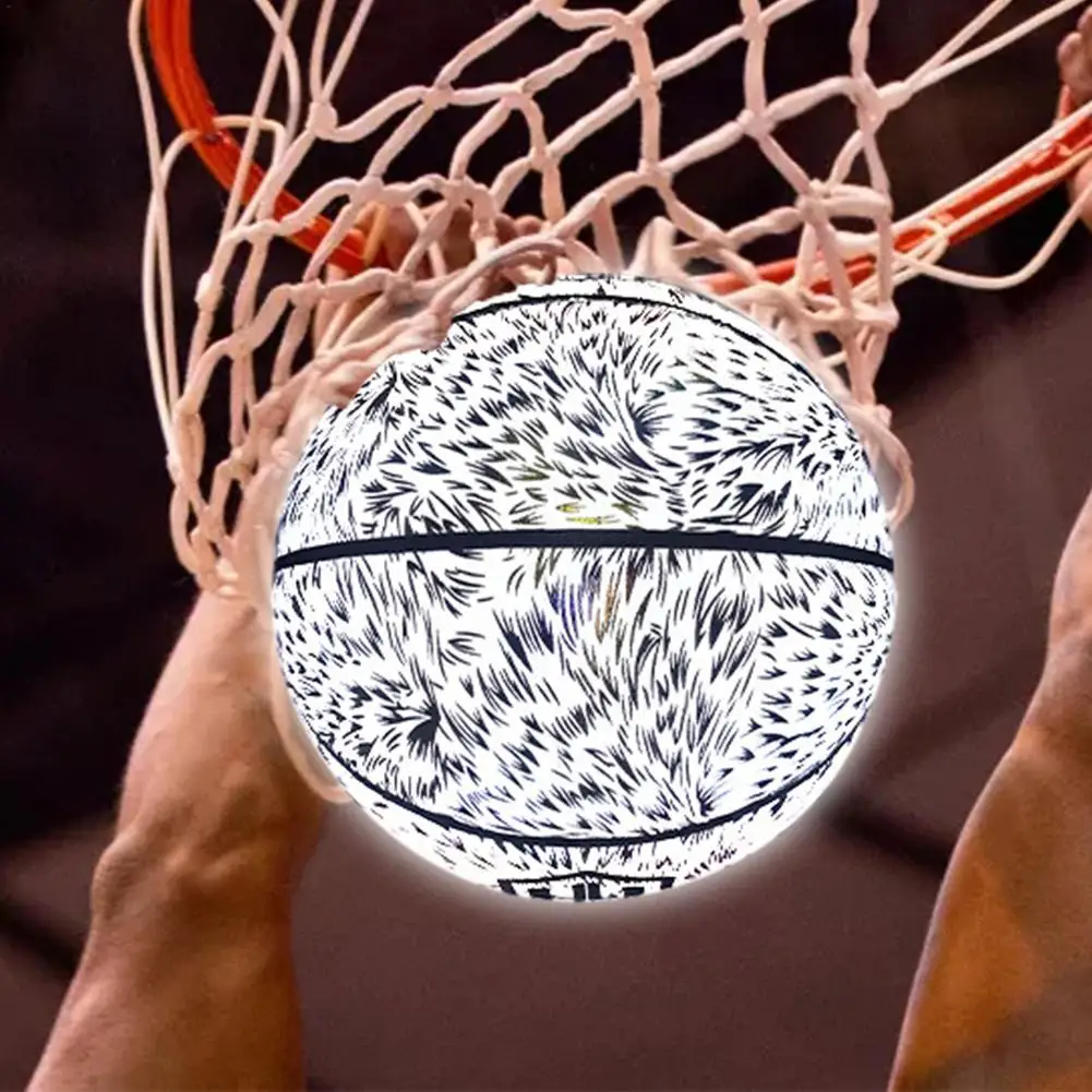 Reflective Basketball Colorful Holographic Personalized PU Leather Ball Glowing Basketball Wear-ResistanTraining Basketball