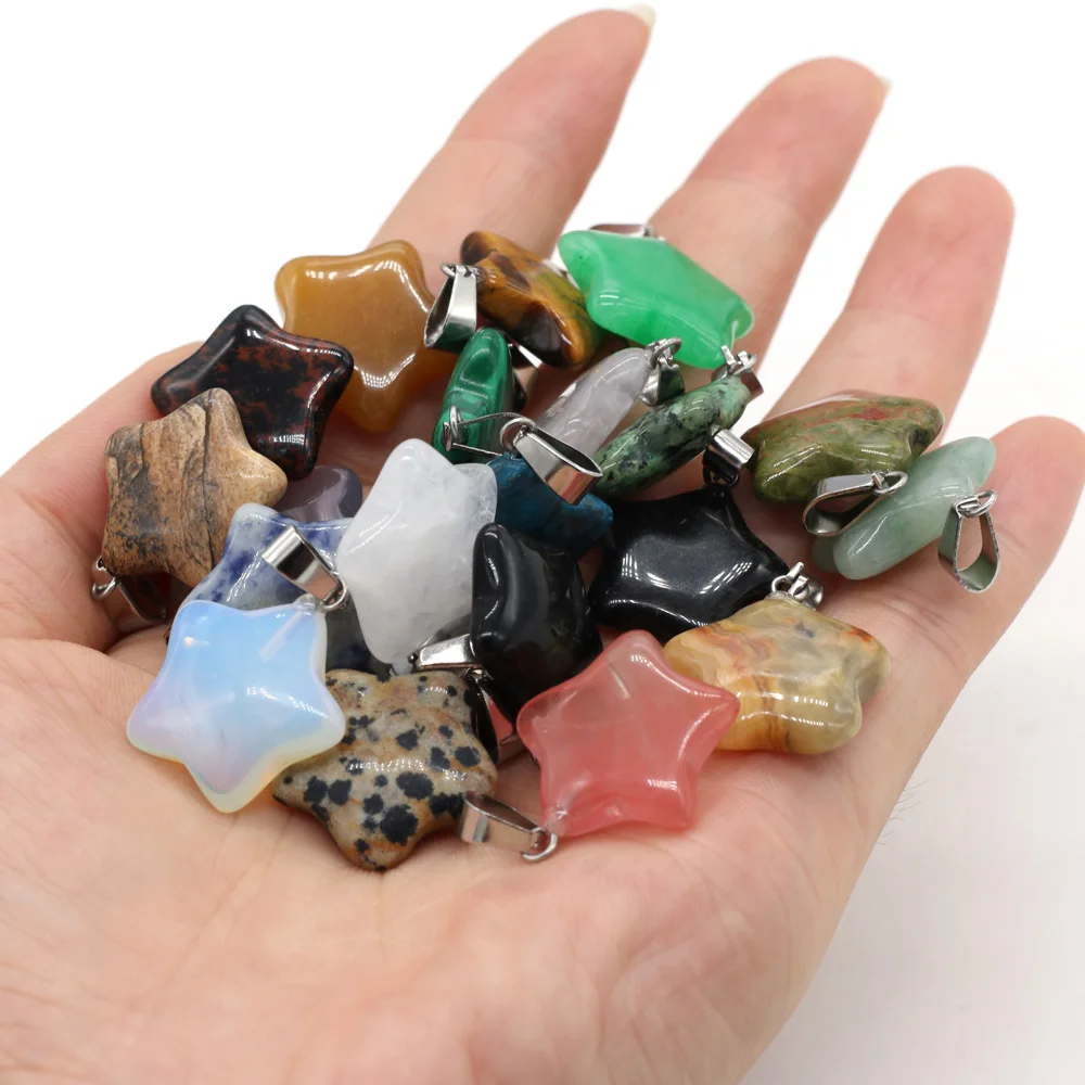 

Pack of 5 Natural Pentagram Pendant Opal Crystal Tiger Eye Agate Quartz Charms for Jewelry Making DIY Necklace Earring Charms