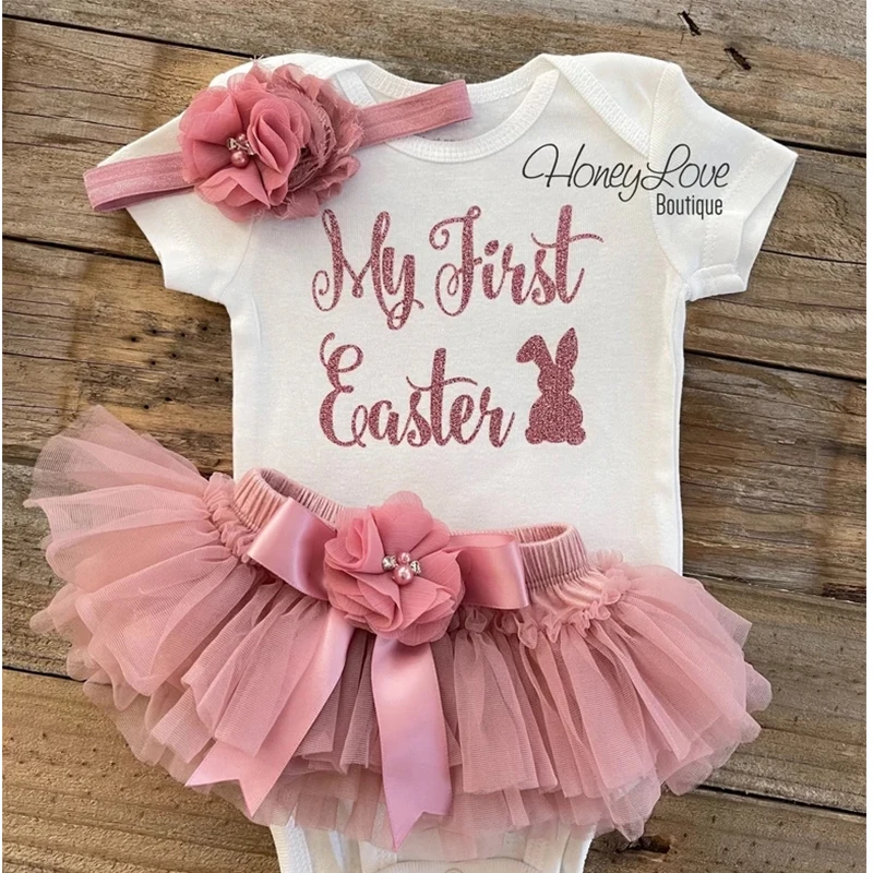 

Комплекты одежды для новорожденных, Детский яркий Пасхальный комбинезон для девочек, сетчатая юбка с бантом, 3 предмета, наряды, одежда