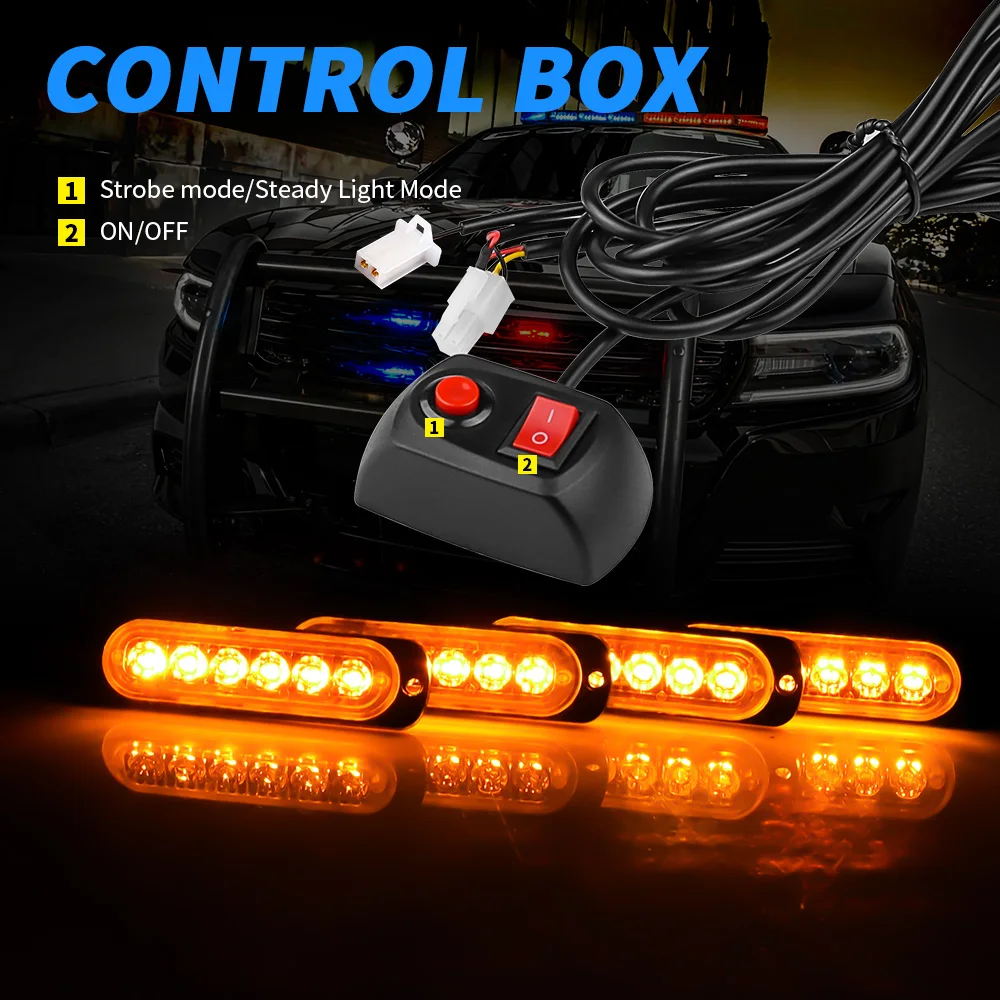 

DXZ 4 in 1 Car LED Strobe Warning Signal Grille Flashing Light 6 LED Fireman Beacon Traffic Breakdown Emergency Lamp Red Blue