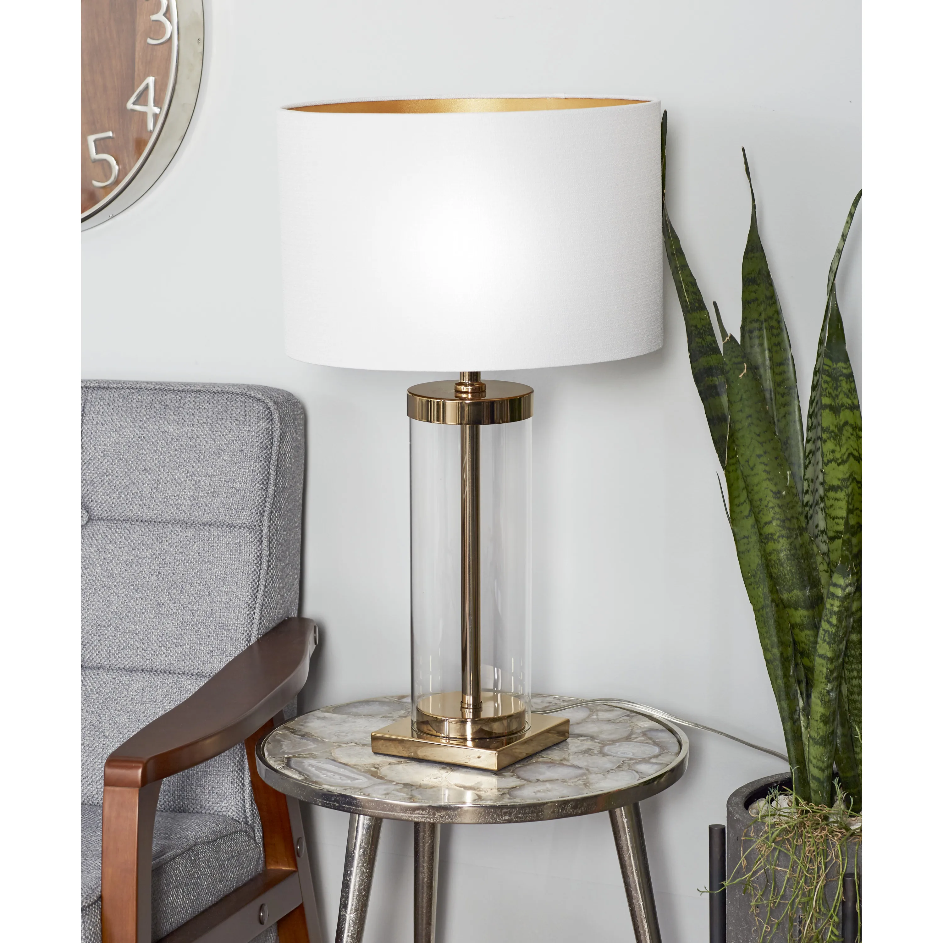 

24" Gold Table Lamp with White Linen Shade