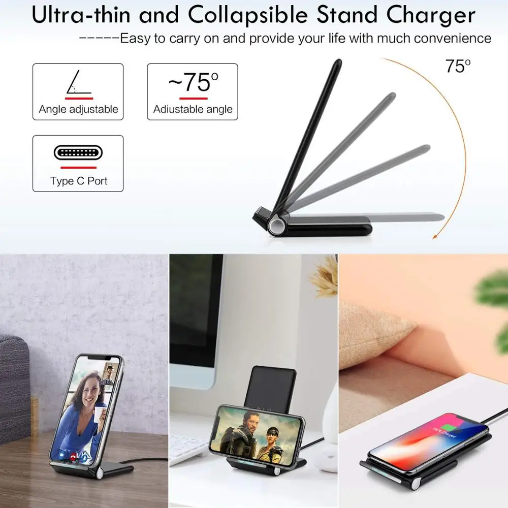 GYSO Foldable Wireless Charger Pad Stand Fast Charging For iPhone 14 13 12 Pro Max X Xiaomi Sansung S9 S10 S20 S21 Qucik Charger