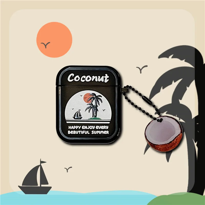

Summer Coconut Tree Sailboat Box Earphone Case for AirPods Case for AirPods 1 2 3 2021 Pro Pro2 Bluetooth headset cover