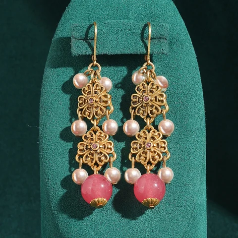 LOVE GREEN LIVE GREEN Серьги-капельки с жемчугом и цветом сливы