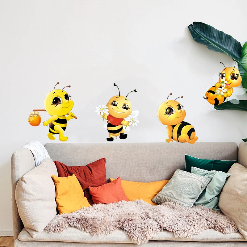 

T166# Cute little Bee Cartoon Insect Wall Sticker Children's Bedroom Decoration Sticker Toilet Refrigerator Car Sticker