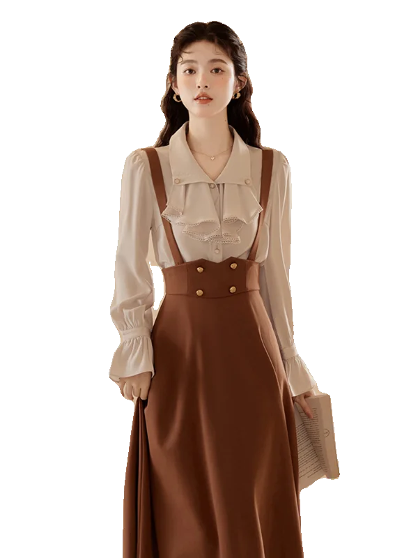 Женский ретро-костюм с юбкой на бретелях маленькое платье и длинное в британском