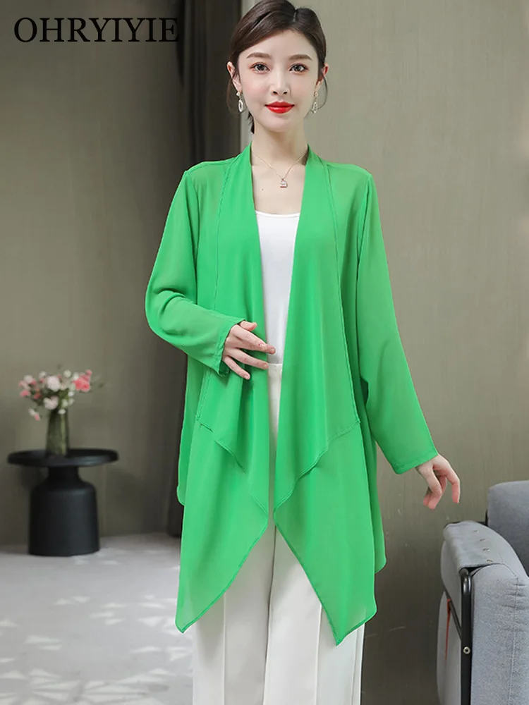 

OHRYIYIE Large Size 5XL Thin Chiffon Cardigan Sweater Women Poncho 2022 New Summer Casual Long Knit Sweater Female Tops XL-5XL