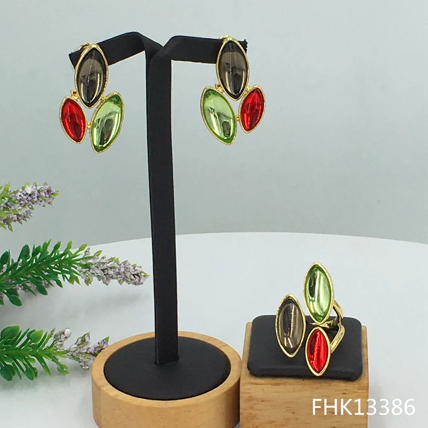 

Yuminglai Italian Elegant Classic Design Trendy2pcs Luxury Jewelry Sets Earrings & Ring Dubai jewelry set FHK13386