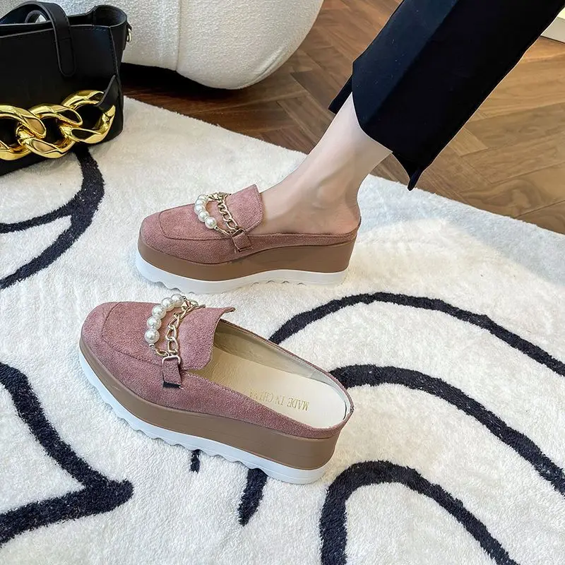 Slippers Ladies Flip Comfortable Rubber Platform Shoes Ladies Casual Round Toe Flat Loafers Flat Autumn Suede Women's Shoes
